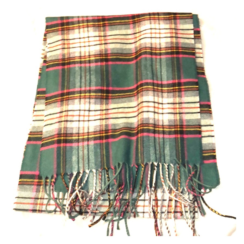 Super soft green pink and white plaid scarf